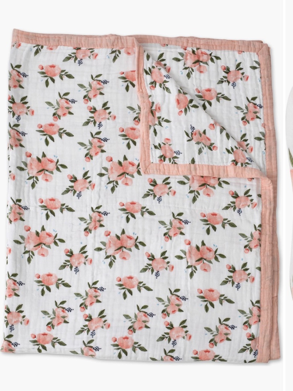 Little Unicorn Pink Floral Cotton Muslin Kids Quilted Throw in Watercolor Roses